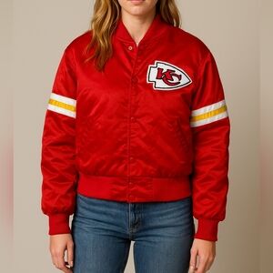 STARTER Red Bomber Jacket with Yellow and White Accents for Kansas City Chiefs